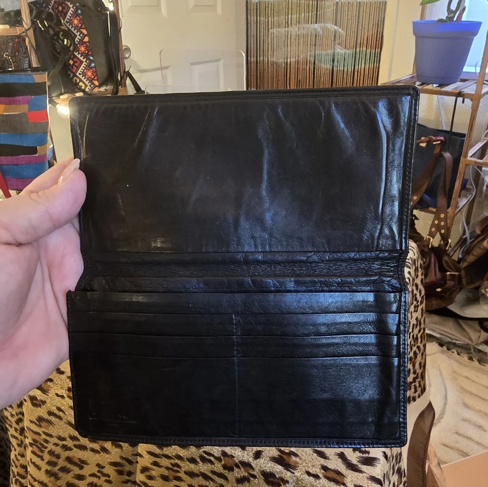 Dior Black Leather Wallet With Gold Accent